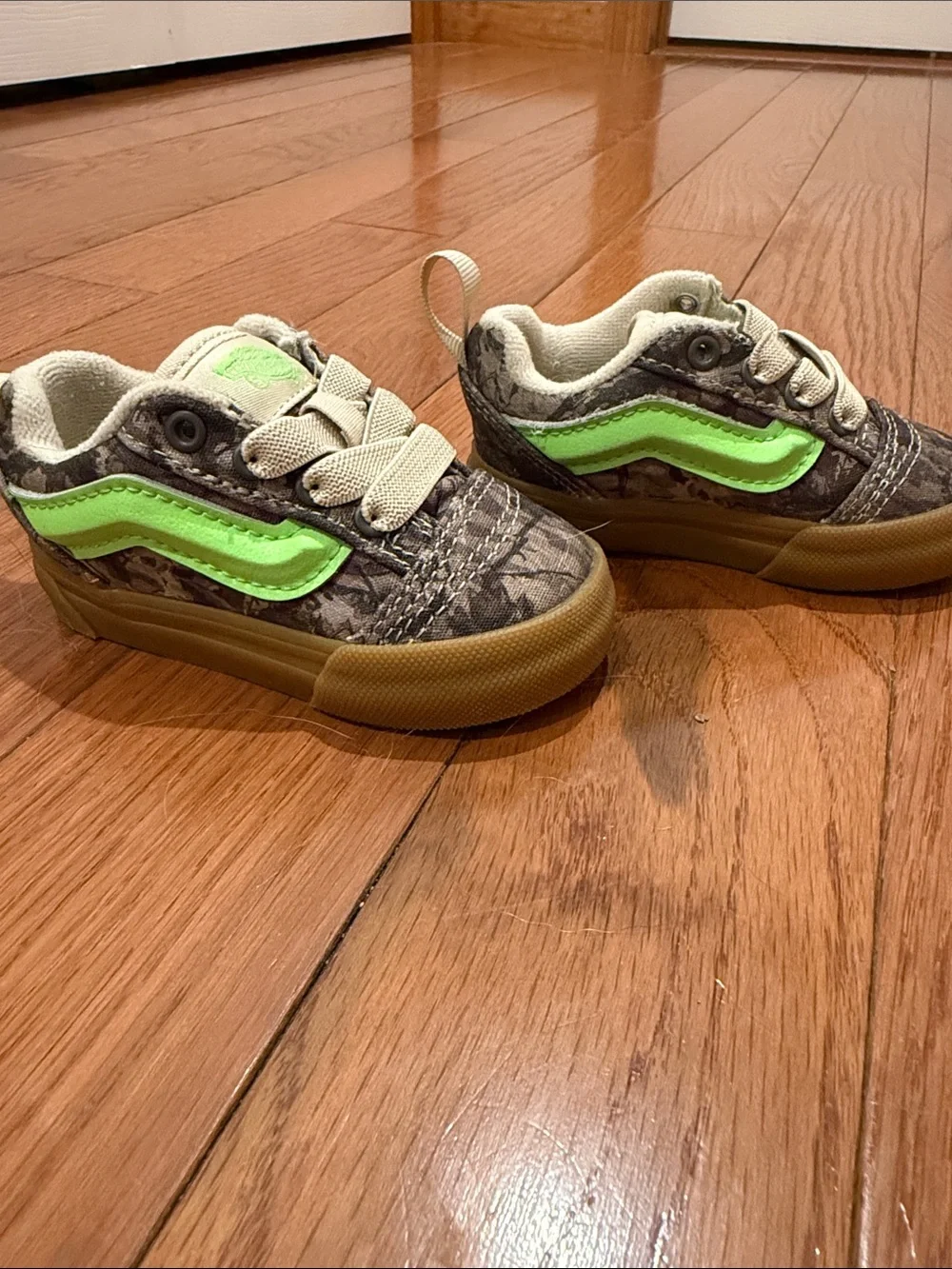 Vans Toddler Knu Skool Camo Sneakers with Neon Green Stripe
